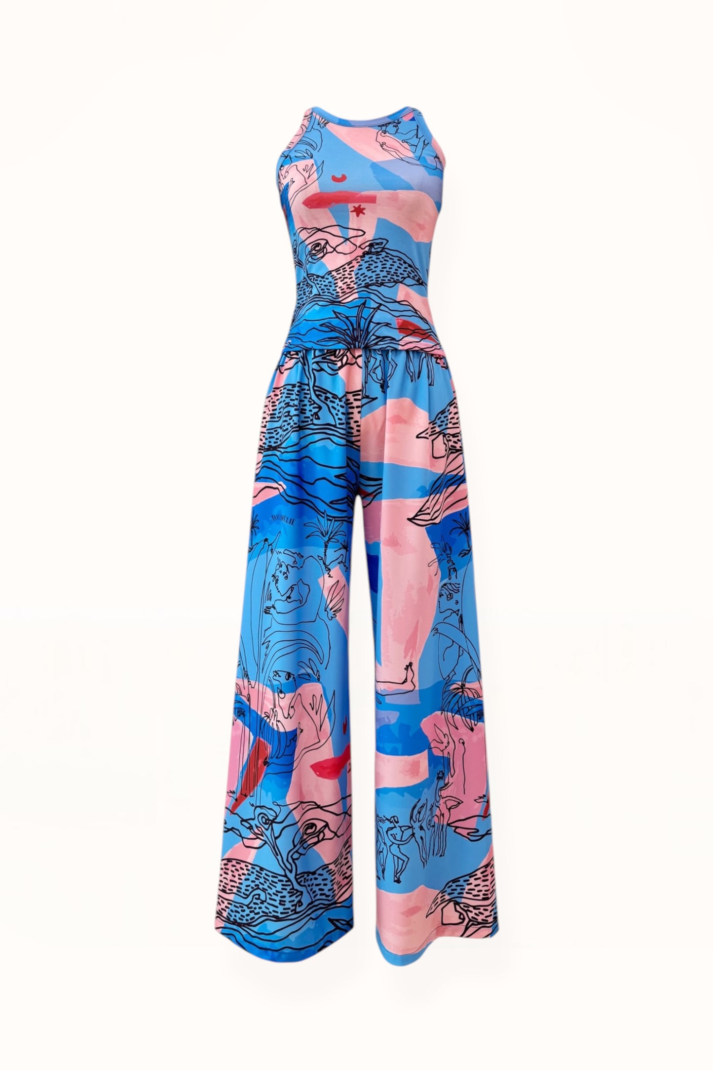 JERSEY TANK TOP  - "EDEN PRINT" | BLUE & PINK