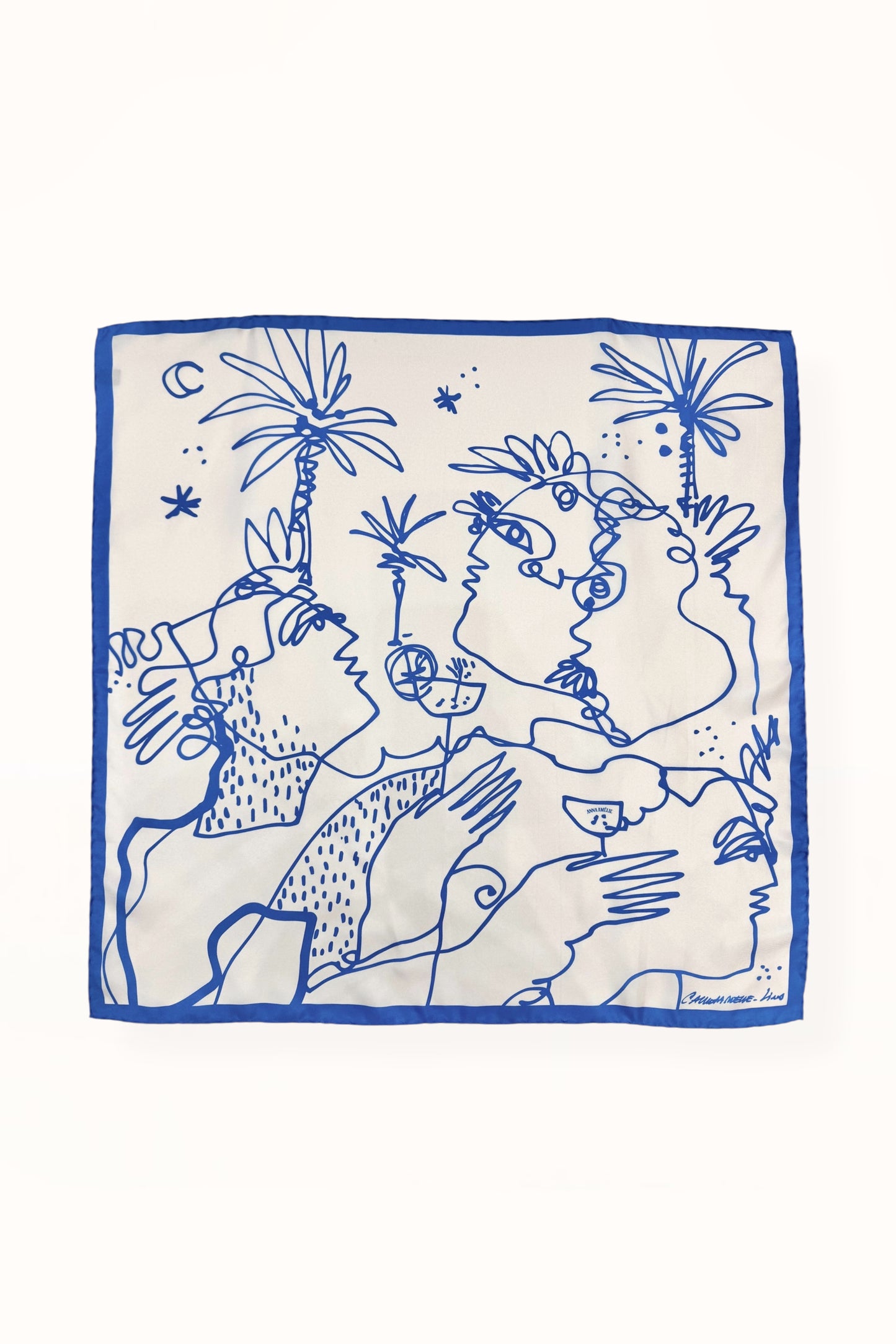 SILK SQUARE SCARF - “ARCADIA PRINT” | BLUE & OFF WHITE