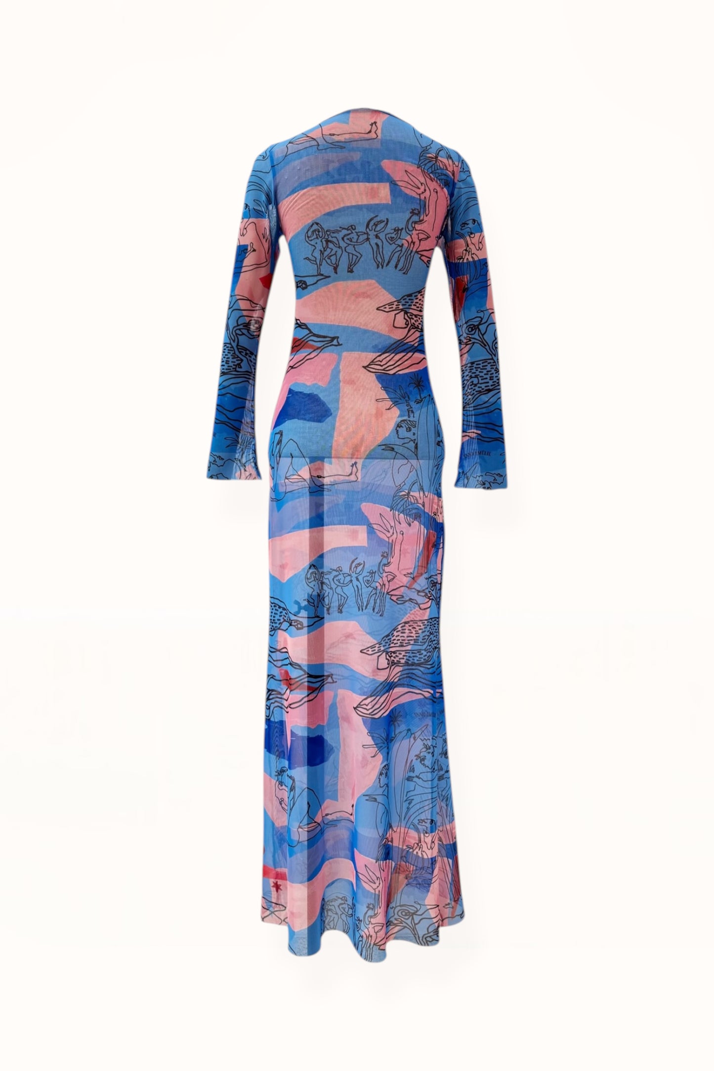 V-NECK MESH DRESS - "EDEN PRINT" | BLUE & PINK 