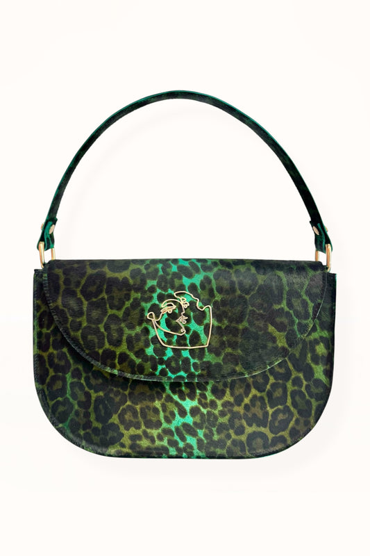 AUDREY BAG - LEOPARD PRINT GREEN HORSEHAIR LEATHER