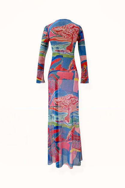 V-NECK MESH DRESS - “PACIFIST PRINT” | WATERCOLOR