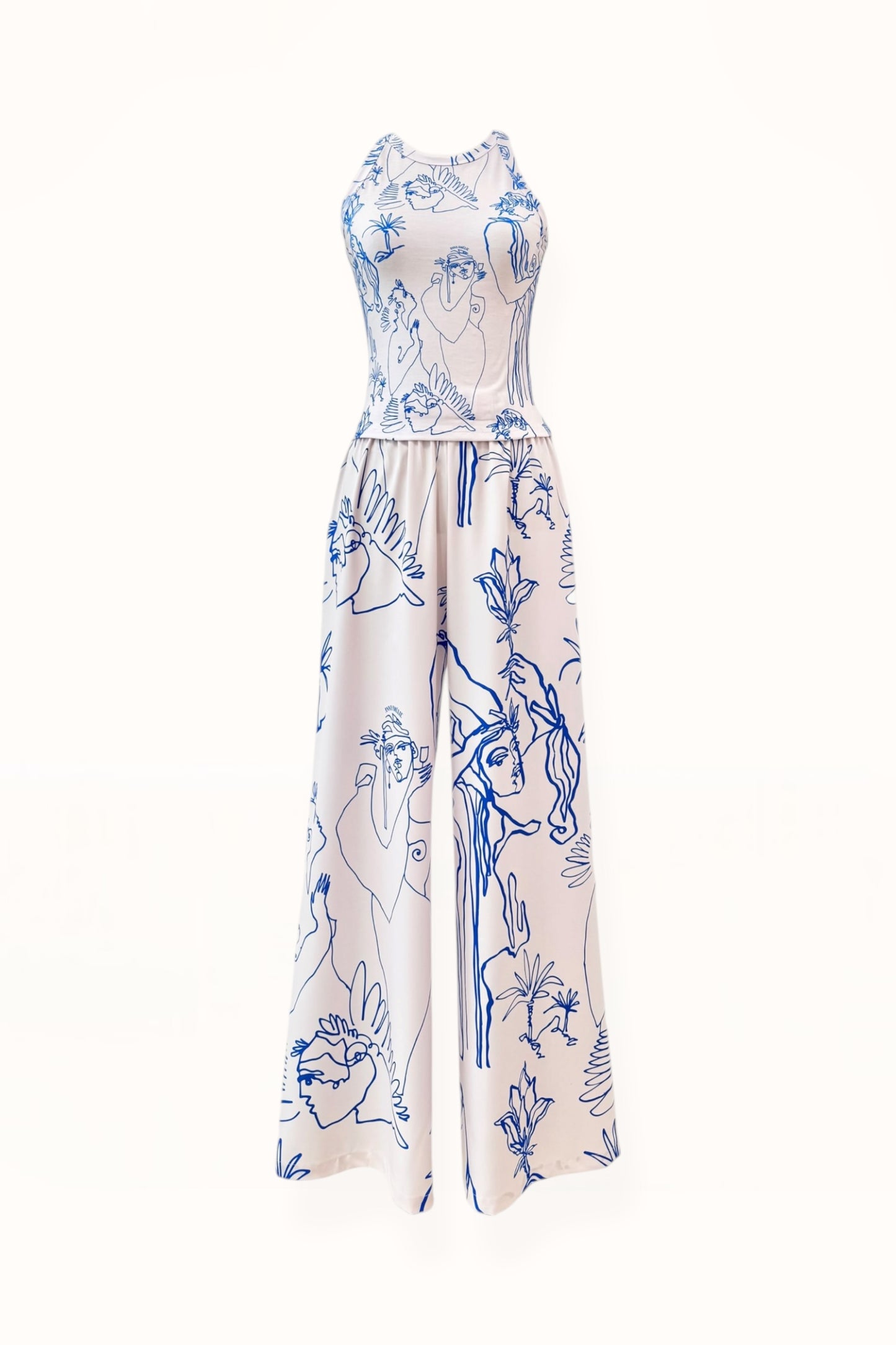 STRAIGHT CUT PANTS - “ARCADIA PRINT” | BLUE & OFF WHITE 