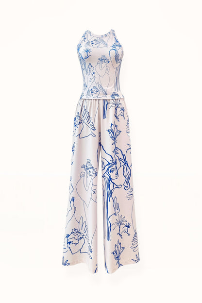 STRAIGHT CUT PANTS - “ARCADIA PRINT” | BLUE & OFF WHITE 
