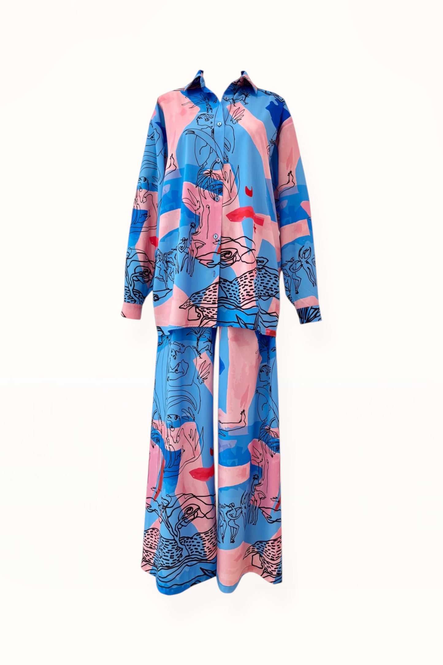 BUTTON DOWN SHIRT  - "EDEN PRINT" | BLUE & PINK 
