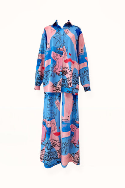 BUTTON DOWN SHIRT  - "EDEN PRINT" | BLUE & PINK 