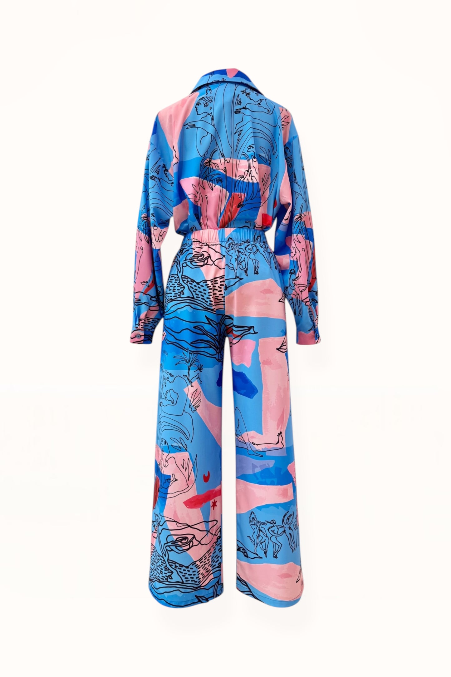 STRAIGHT CUT PANTS - "EDEN PRINT" | BLUE & PINK 