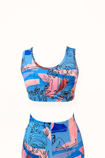 ACTIVEWEAR RIBBED SET – "EDEN PRINT" | BLUE & PINK