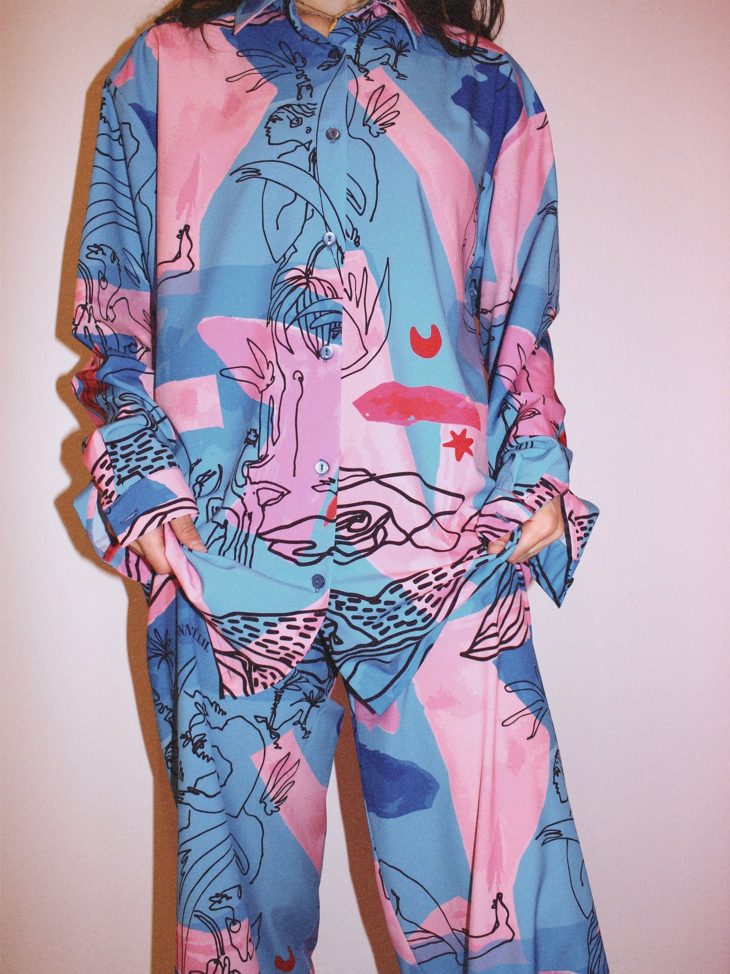 BUTTON DOWN SHIRT  - "EDEN PRINT" | BLUE & PINK 