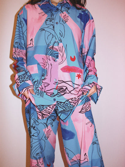 BUTTON DOWN SHIRT  - "EDEN PRINT" | BLUE & PINK 