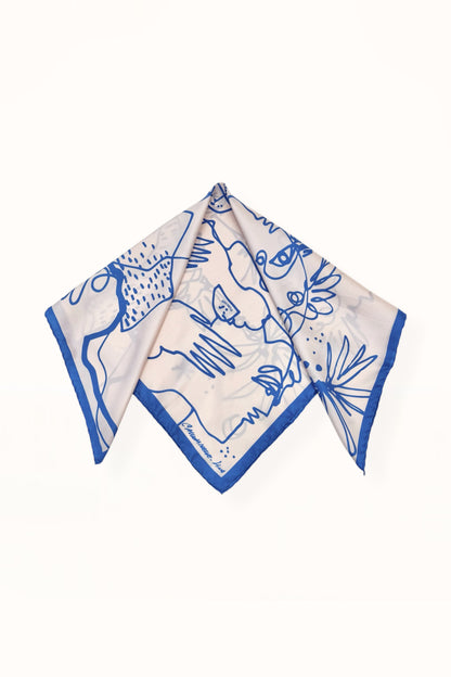 SILK SQUARE SCARF - “ARCADIA PRINT” | BLUE & OFF WHITE