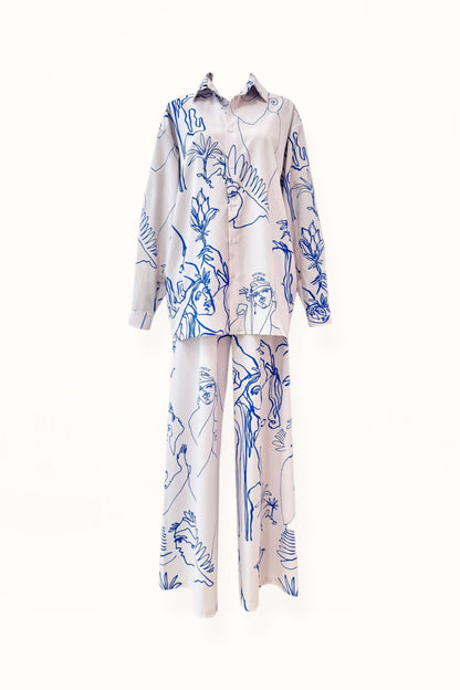 BUTTON DOWN SHIRT  - “ARCADIA PRINT” | BLUE & OFF WHITE 