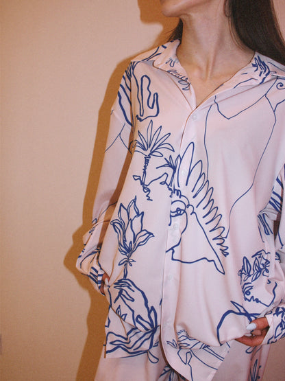 BUTTON DOWN SHIRT  - “ARCADIA PRINT” | BLUE & OFF WHITE 