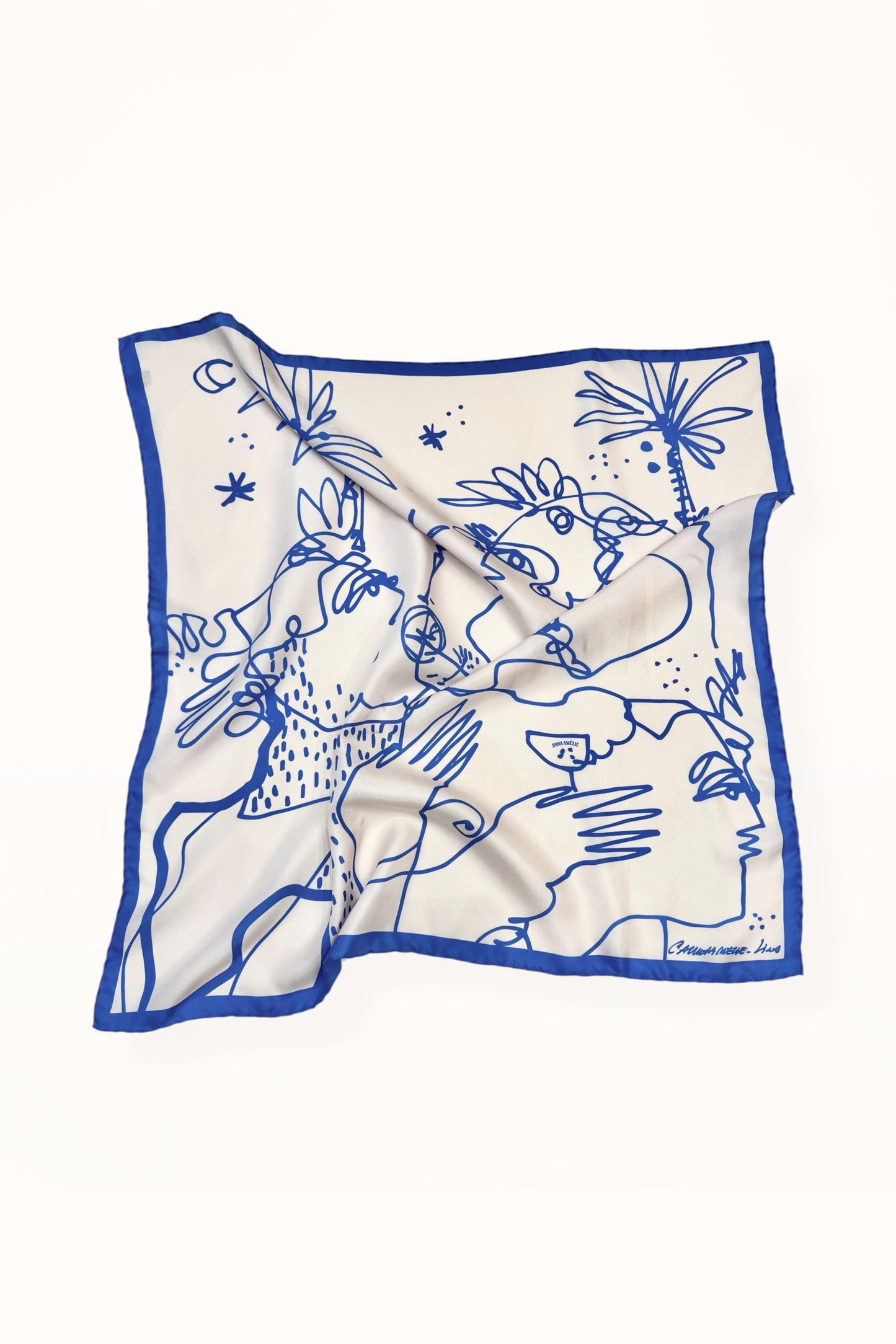 SILK SQUARE SCARF - “ARCADIA PRINT” | BLUE & OFF WHITE