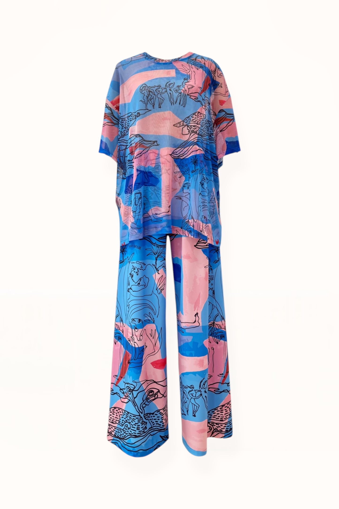 MESH T-SHIRT - "EDEN PRINT" | BLUE & PINK