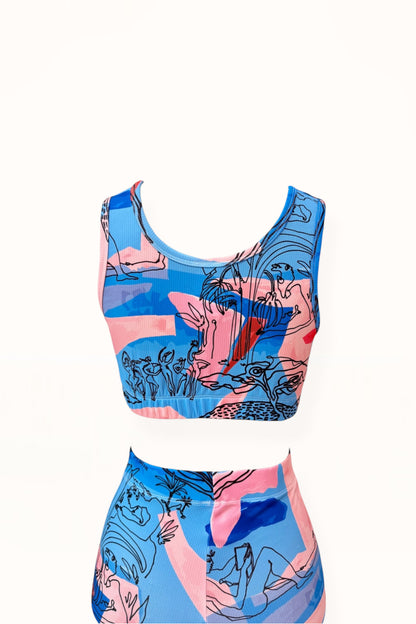 ACTIVEWEAR RIBBED SET – "EDEN PRINT" | BLUE & PINK