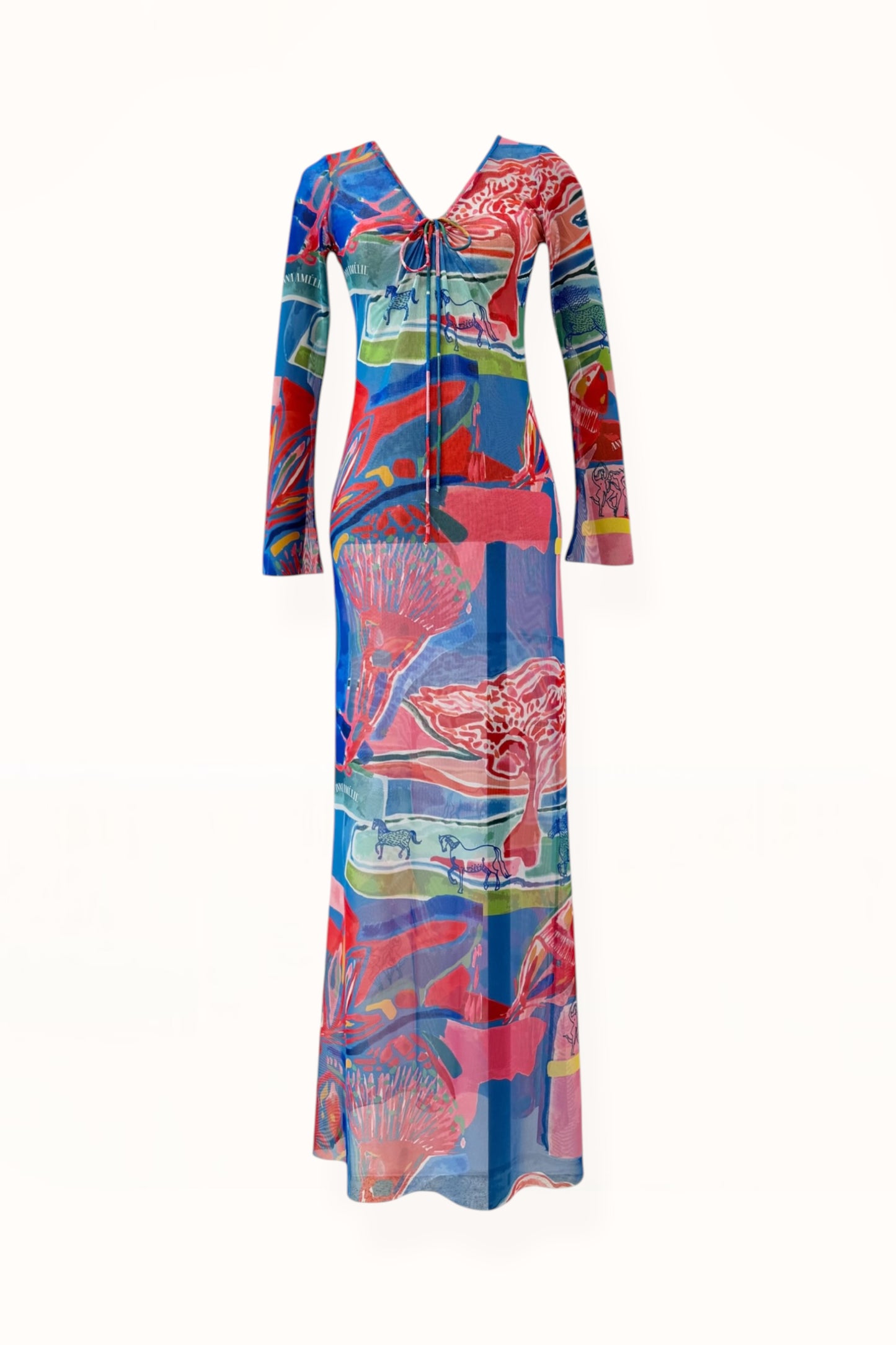 V-NECK MESH DRESS - “PACIFIST PRINT” | WATERCOLOR
