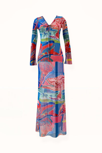 V-NECK MESH DRESS - “PACIFIST PRINT” | WATERCOLOR