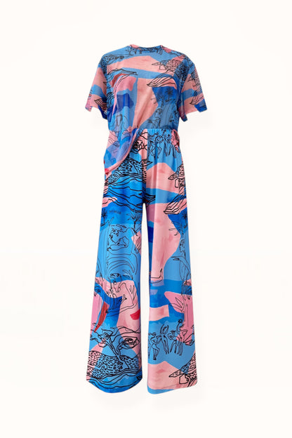 MESH T-SHIRT - "EDEN PRINT" | BLUE & PINK