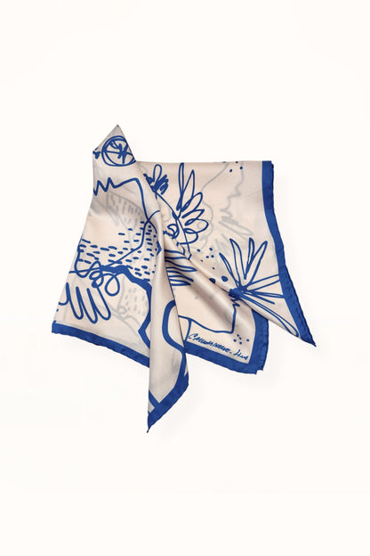 SILK SQUARE SCARF - “ARCADIA PRINT” | BLUE & OFF WHITE