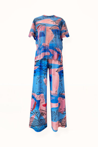 MESH T-SHIRT - "EDEN PRINT" | BLUE & PINK