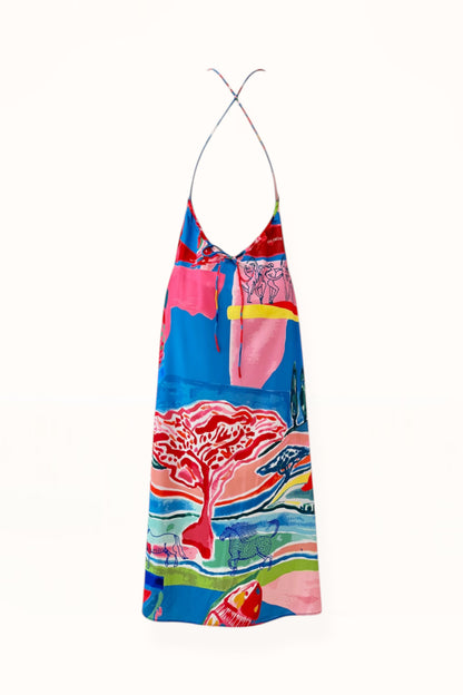 TIE BACK MAXI DRESS - “PACIFIST PRINT” | WATERCOLOR