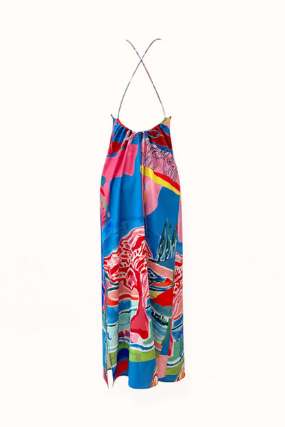 TIE BACK MAXI DRESS - “PACIFIST PRINT” | WATERCOLOR