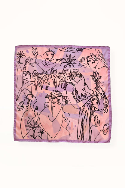 SILK SQUARE SCARF - “EDEN PRINT” | LILAC & PINK