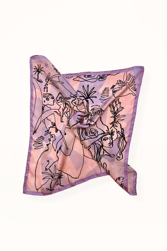 SILK SQUARE SCARF - “EDEN PRINT” | LILAC & PINK