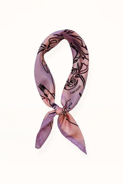 SILK SQUARE SCARF - “EDEN PRINT” | LILAC & PINK