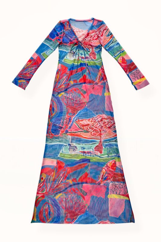 V-NECK MESH DRESS - “PACIFIST PRINT” | WATERCOLOR