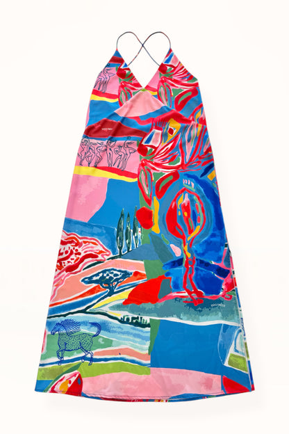 TIE BACK MAXI DRESS - “PACIFIST PRINT” | WATERCOLOR