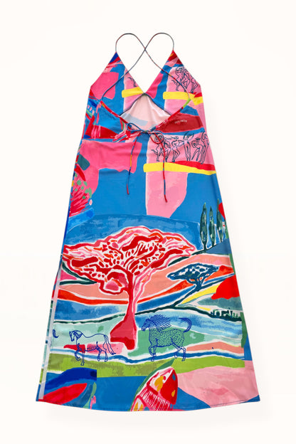 TIE BACK MAXI DRESS - “PACIFIST PRINT” | WATERCOLOR