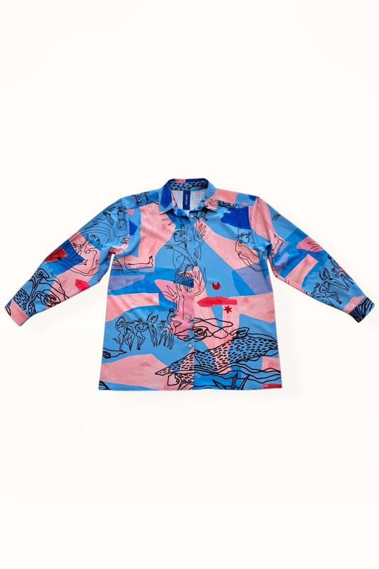 BUTTON DOWN SHIRT  - "EDEN PRINT" | BLUE & PINK 