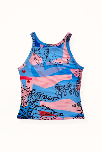JERSEY TANK TOP  - "EDEN PRINT" | BLUE & PINK