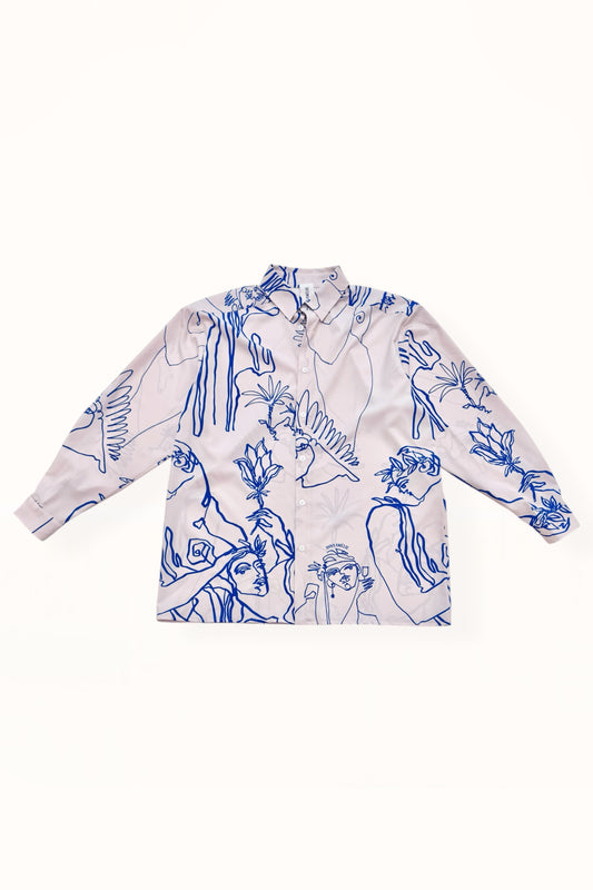 BUTTON DOWN SHIRT  - “ARCADIA PRINT” | BLUE & OFF WHITE 