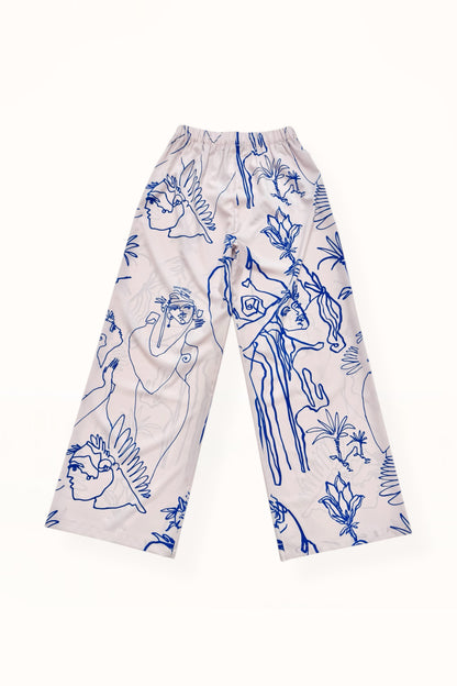 STRAIGHT CUT PANTS - “ARCADIA PRINT” | BLUE & OFF WHITE 