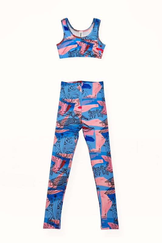 ACTIVEWEAR RIBBED SET – "EDEN PRINT" | BLUE & PINK