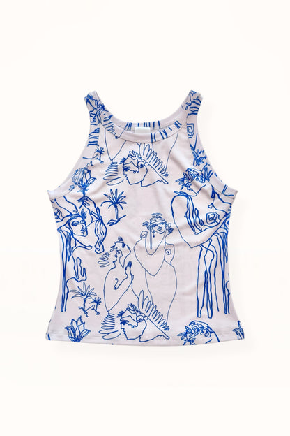 JERSEY TANK TOP  - “ARCADIA PRINT” | BLUE & OFF WHITE