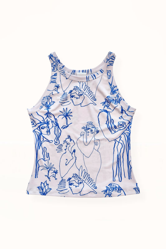 JERSEY TANK TOP  - “ARCADIA PRINT” | BLUE & OFF WHITE