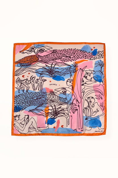 SILK SQUARE SCARF - “EDEN PRINT” | ORANGE