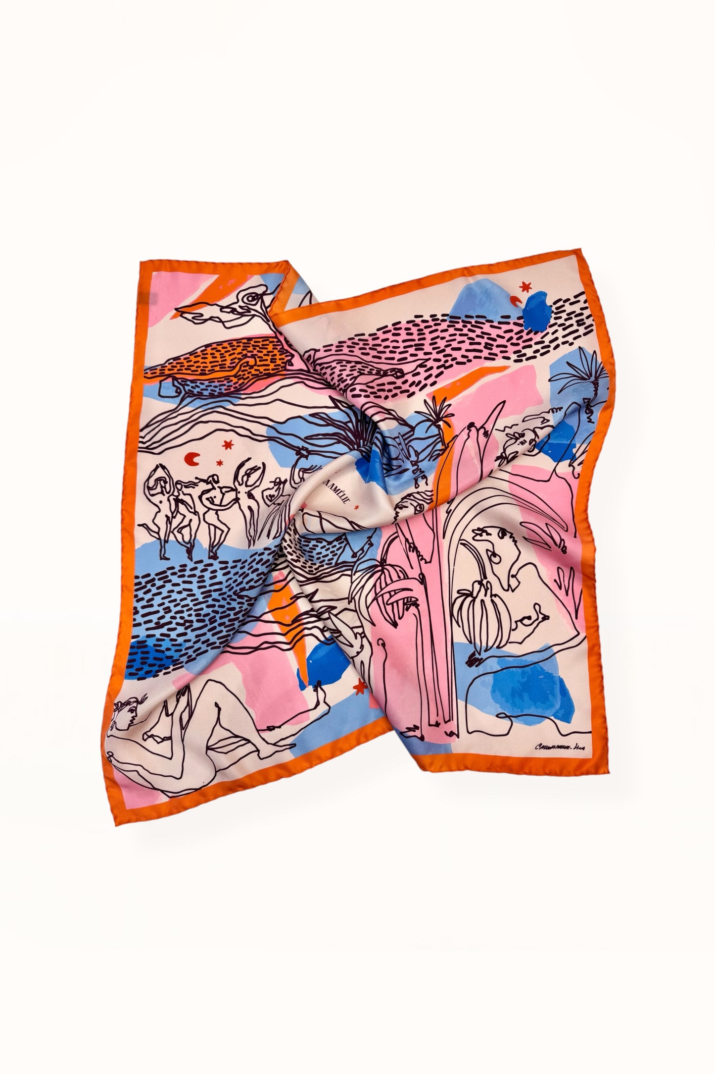 SILK SQUARE SCARF - “EDEN PRINT” | ORANGE