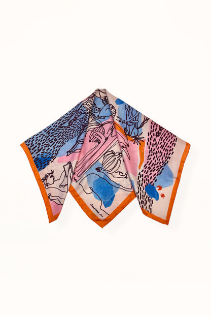 SILK SQUARE SCARF - “EDEN PRINT” | ORANGE