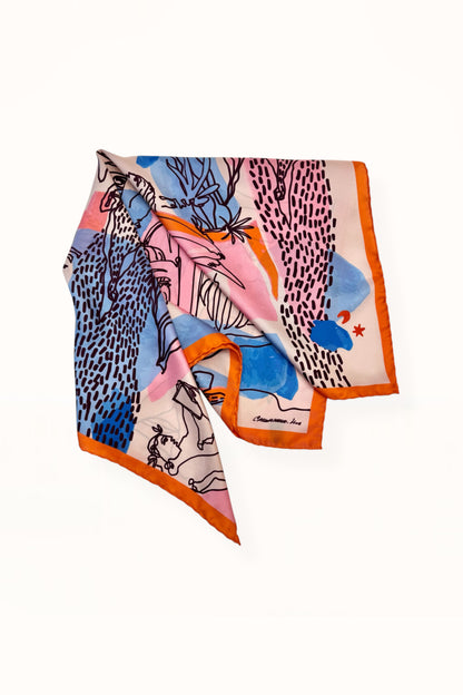 SILK SQUARE SCARF - “EDEN PRINT” | ORANGE