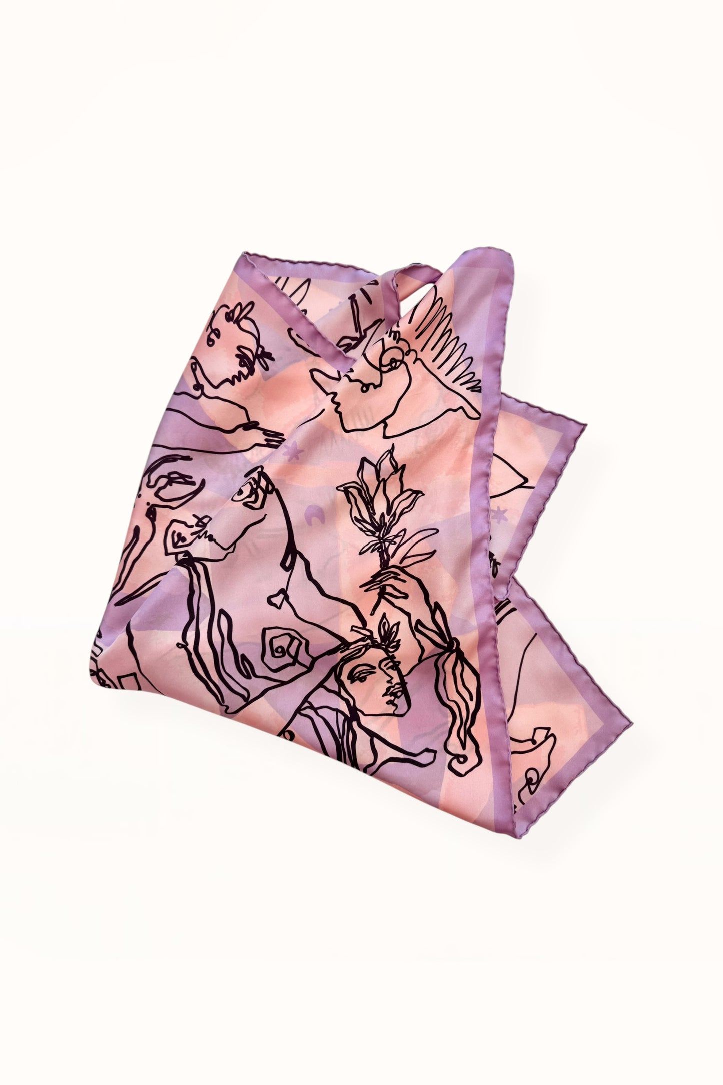 SILK SQUARE SCARF - “EDEN PRINT” | LILAC & PINK