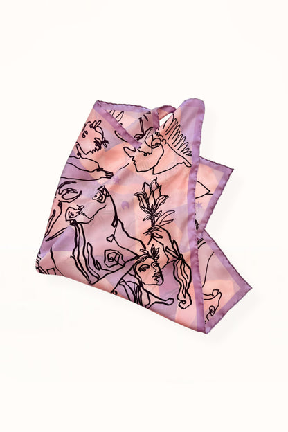 SILK SQUARE SCARF - “EDEN PRINT” | LILAC & PINK