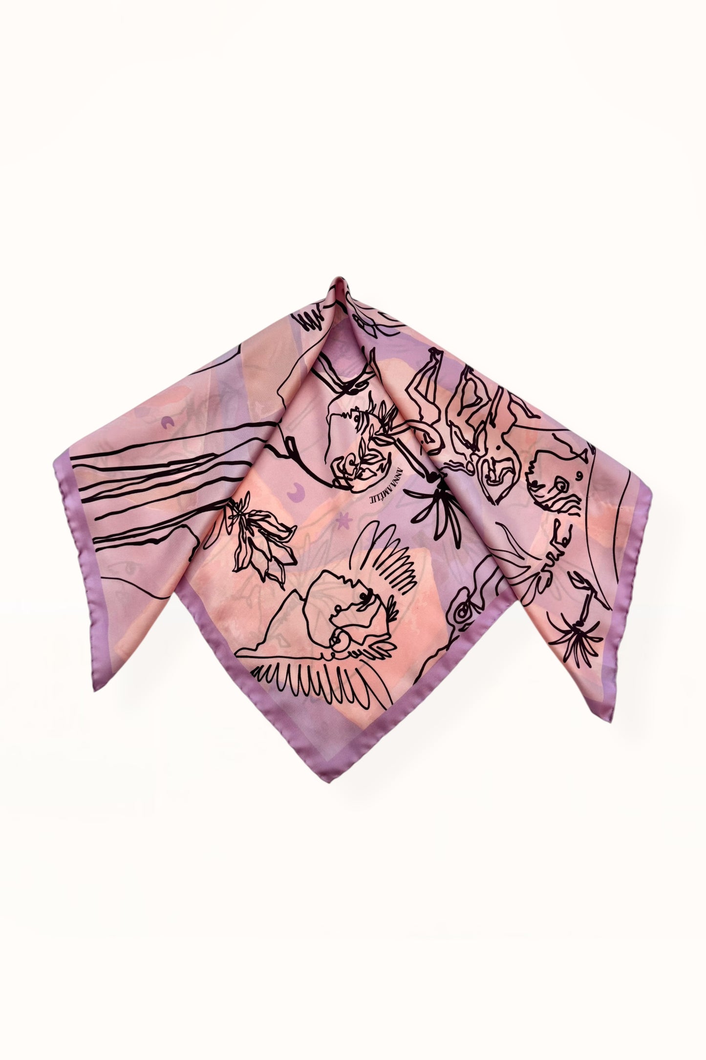 SILK SQUARE SCARF - “EDEN PRINT” | LILAC & PINK
