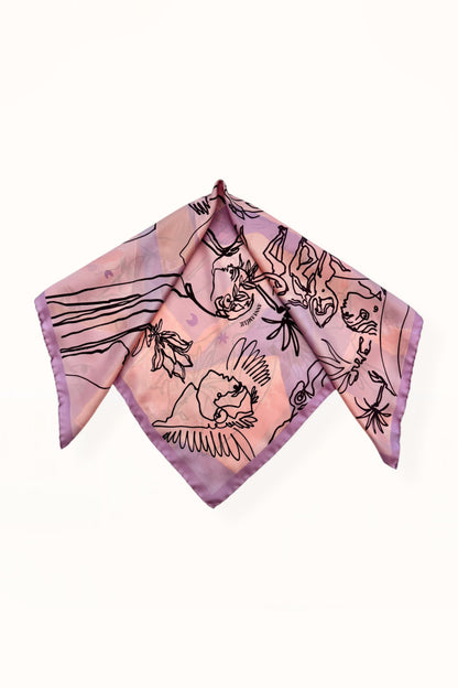 SILK SQUARE SCARF - “EDEN PRINT” | LILAC & PINK